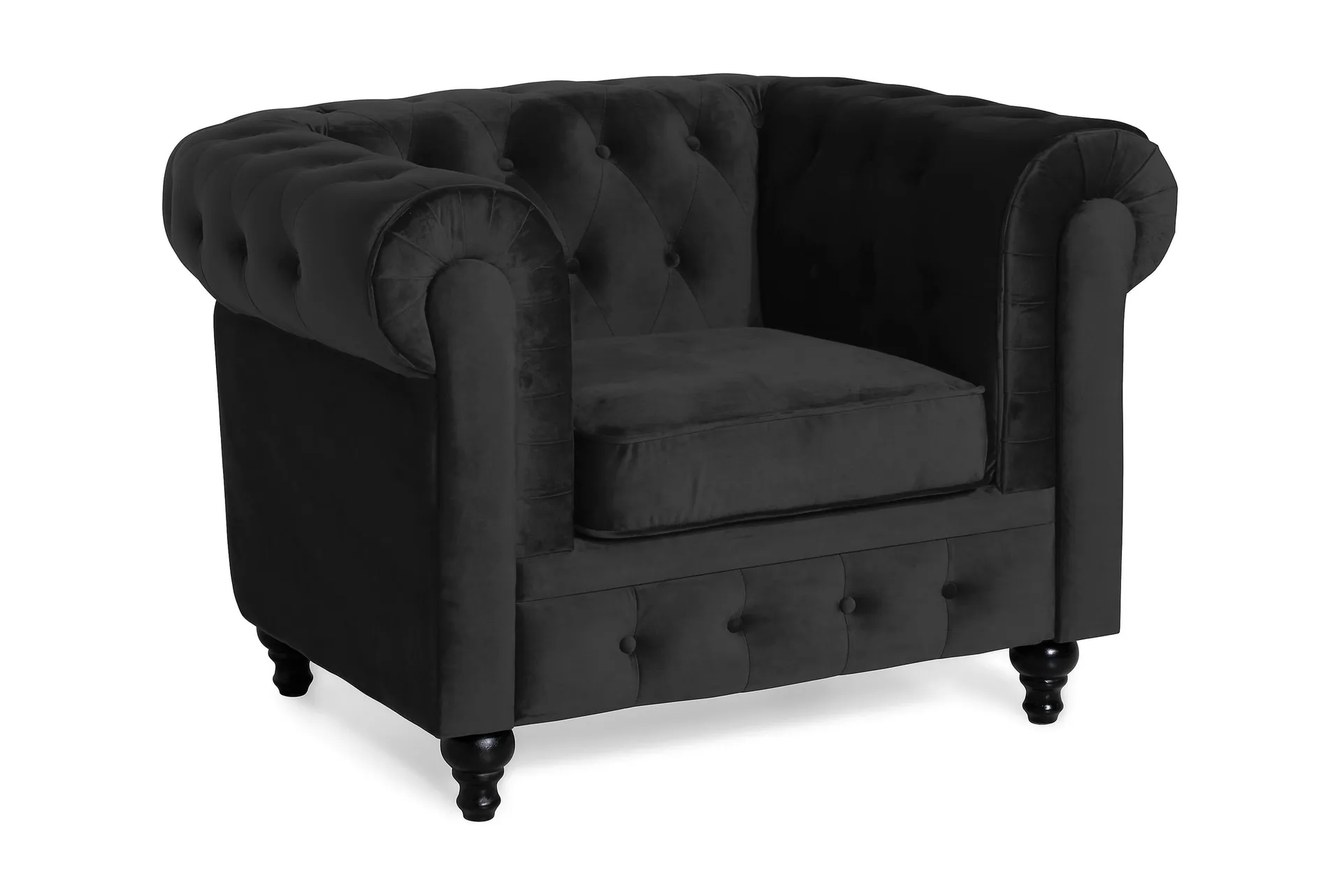Chesterfield Lyx samettinojatuoli – Musta