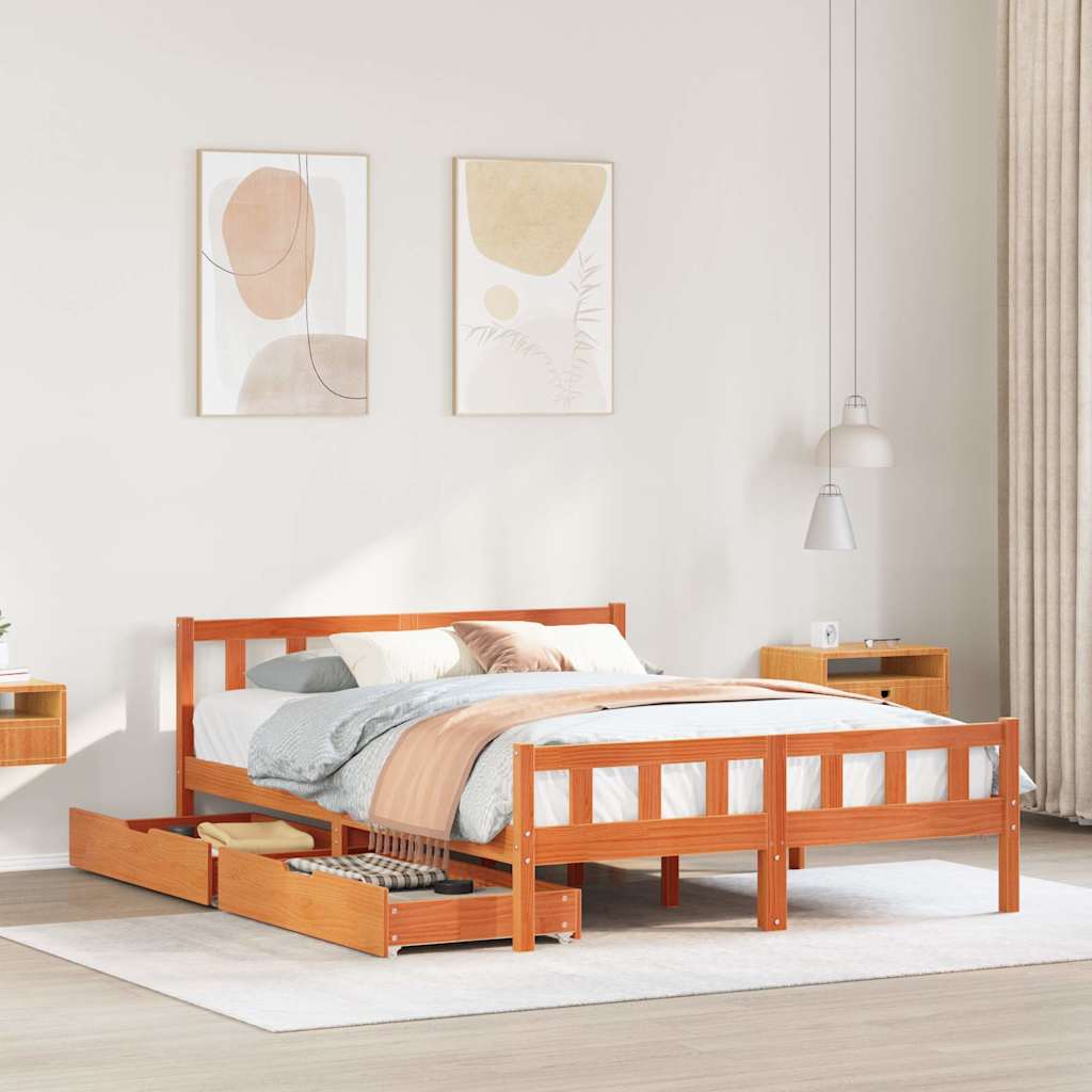 vidaXL Sängynrunko ilman patjaa vahanruskea 160x200 cm täysi mänty