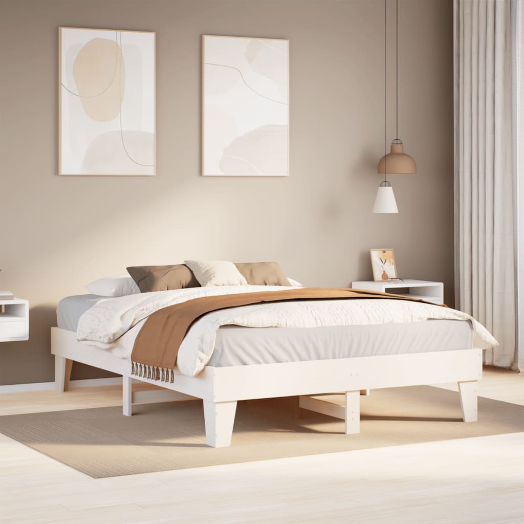 vidaXL Sängynrunko ilman patjaa valkoinen 160x200 cm täysi mänty